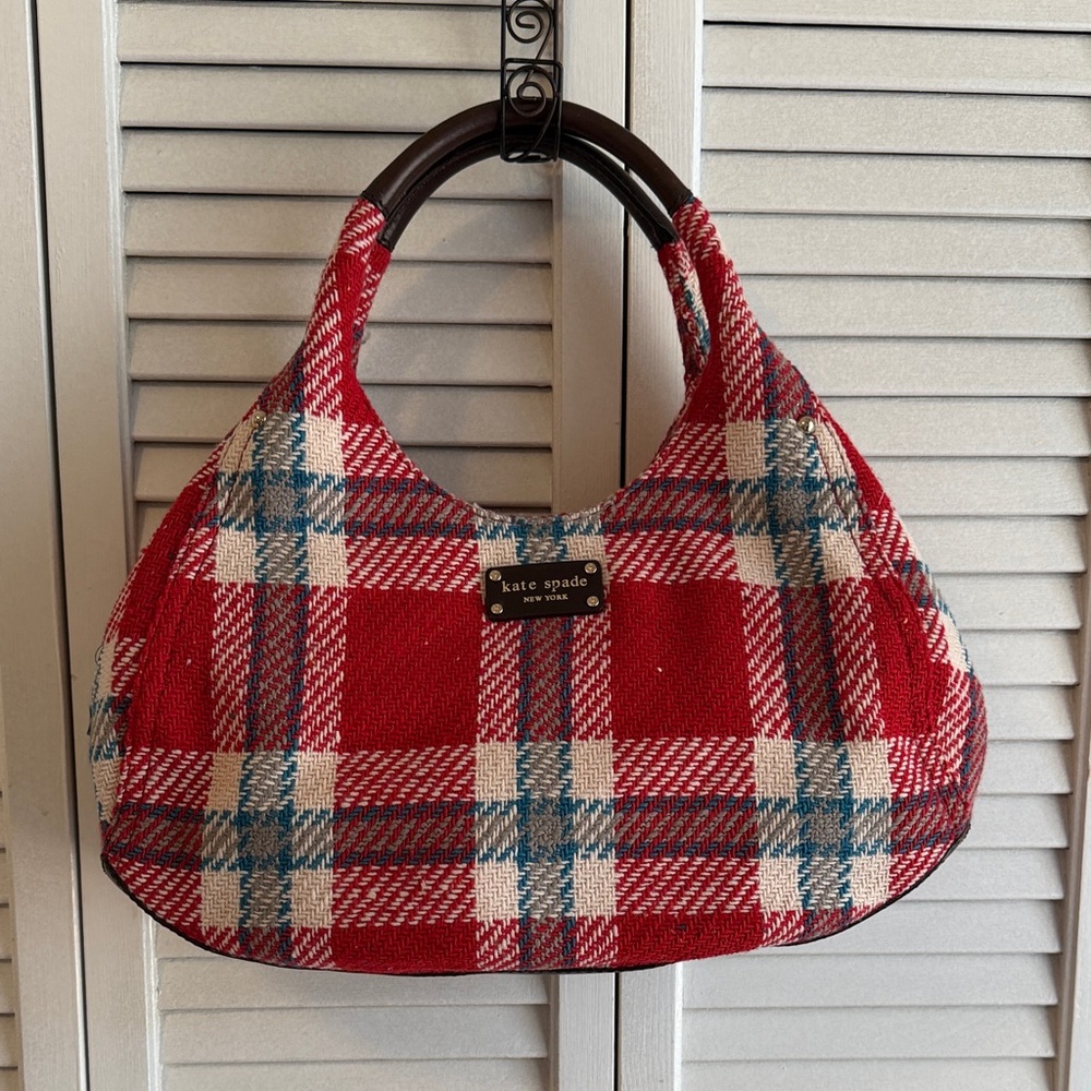 kate spade Red Plaid Hobo with Brown Handles
